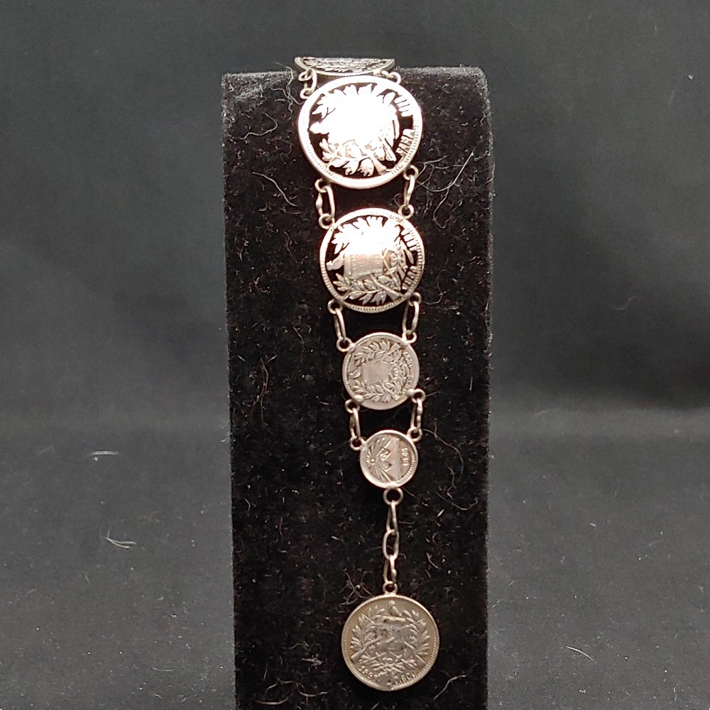 Antique Silver Guatemalan Cut Coin Bracelet
